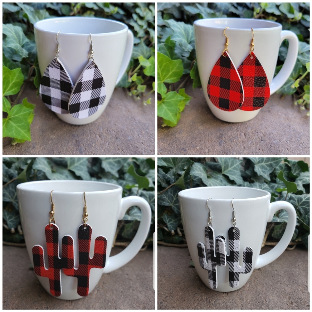 Plaid cactus earrings
